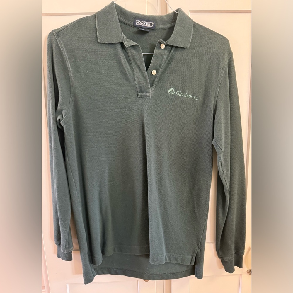 Lands’ End Girl Scouts Green Long Sleeve Polo Shirt Size Small (6-8)